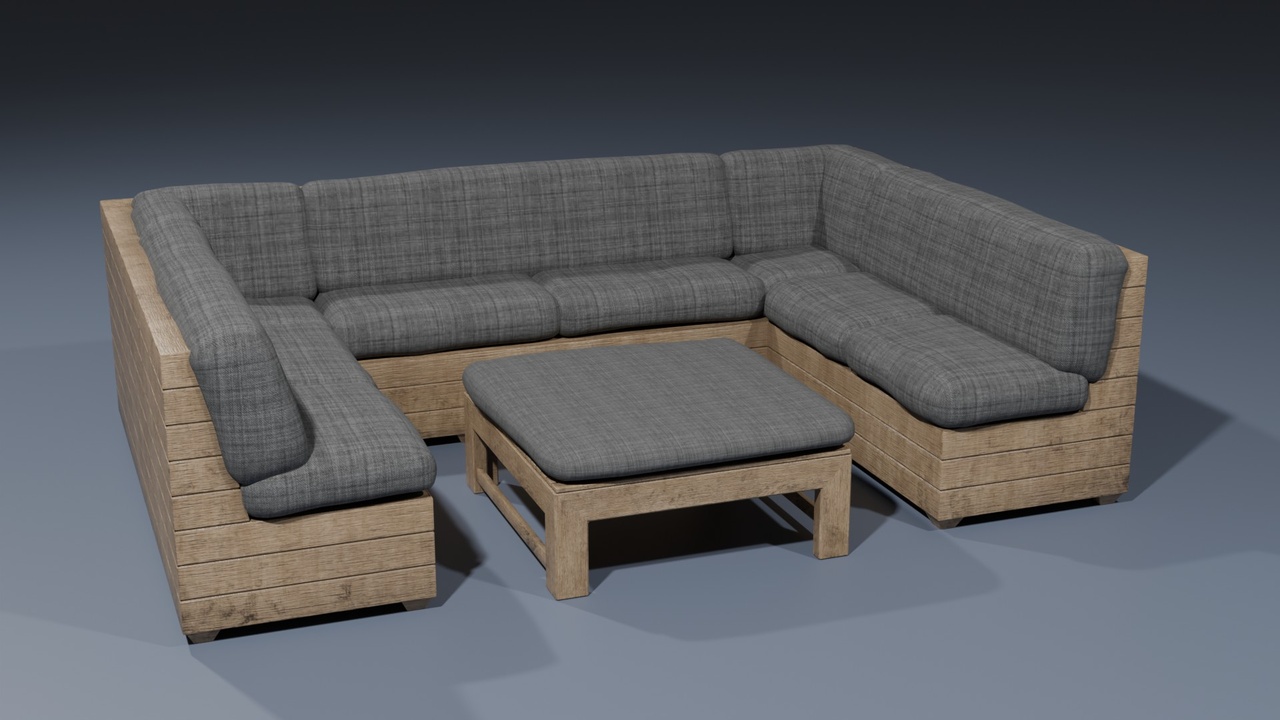 Media 1 for listing U-Sectional Sofa & Square Ottoman Set (Wood Edition) - Urban Dusk Collection