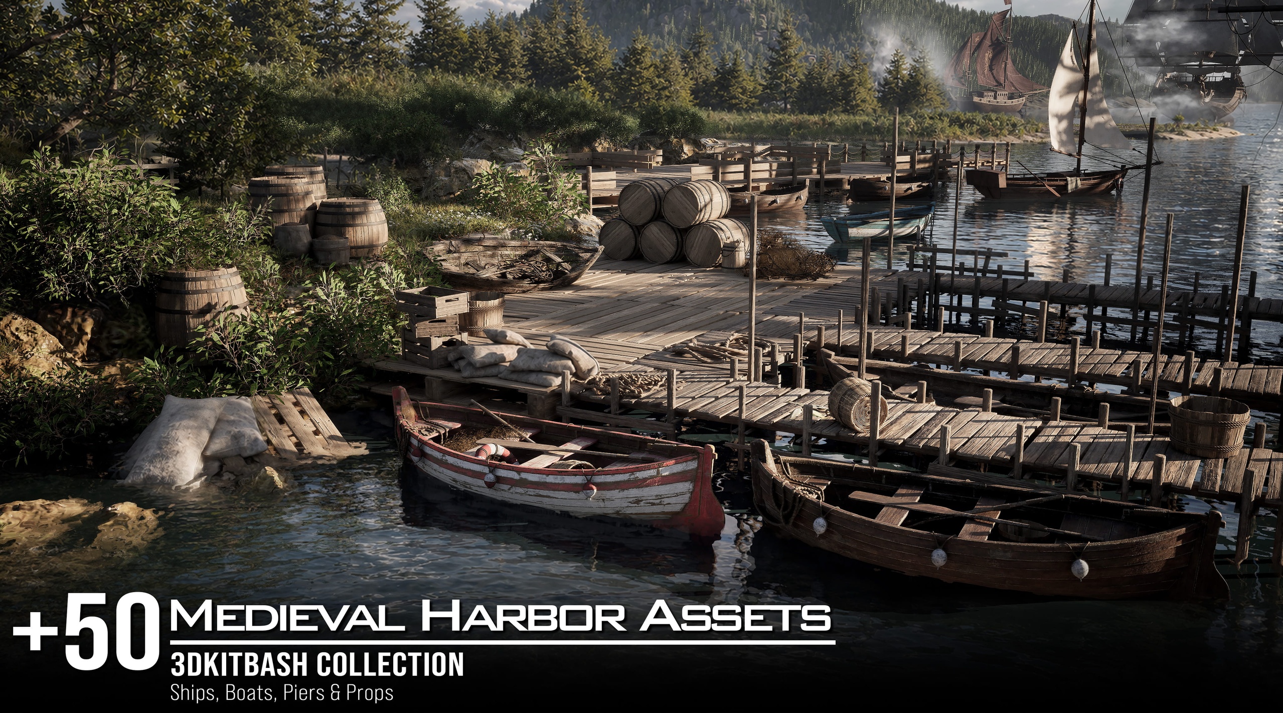 Media 1 for listing Medieval Harbor Asset Collection - Ships, Boats, piers & Props