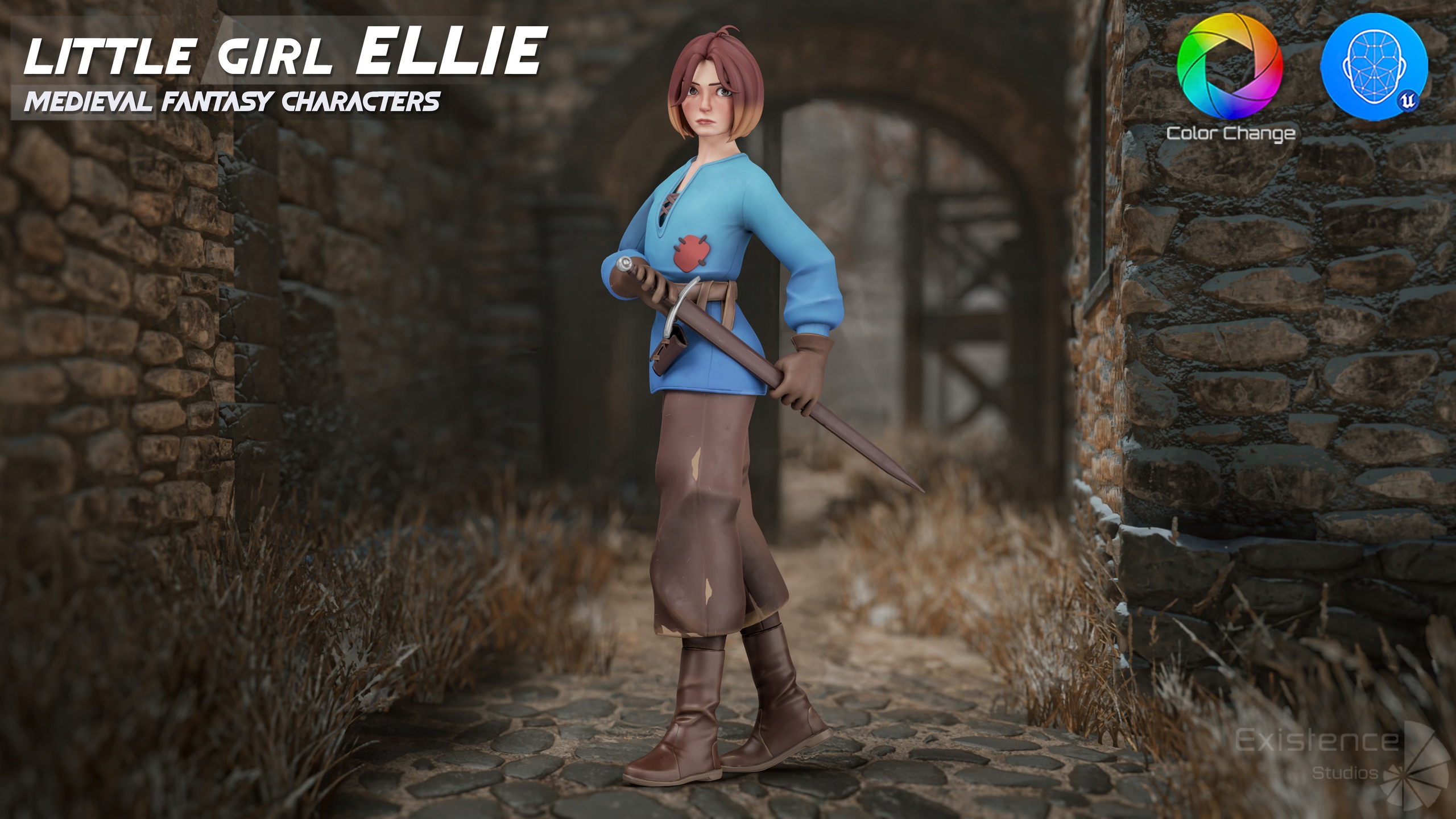 Media 1 for listing Little Girl Ellie - Stylized Young Heroine - Medieval Adventure Character - #65