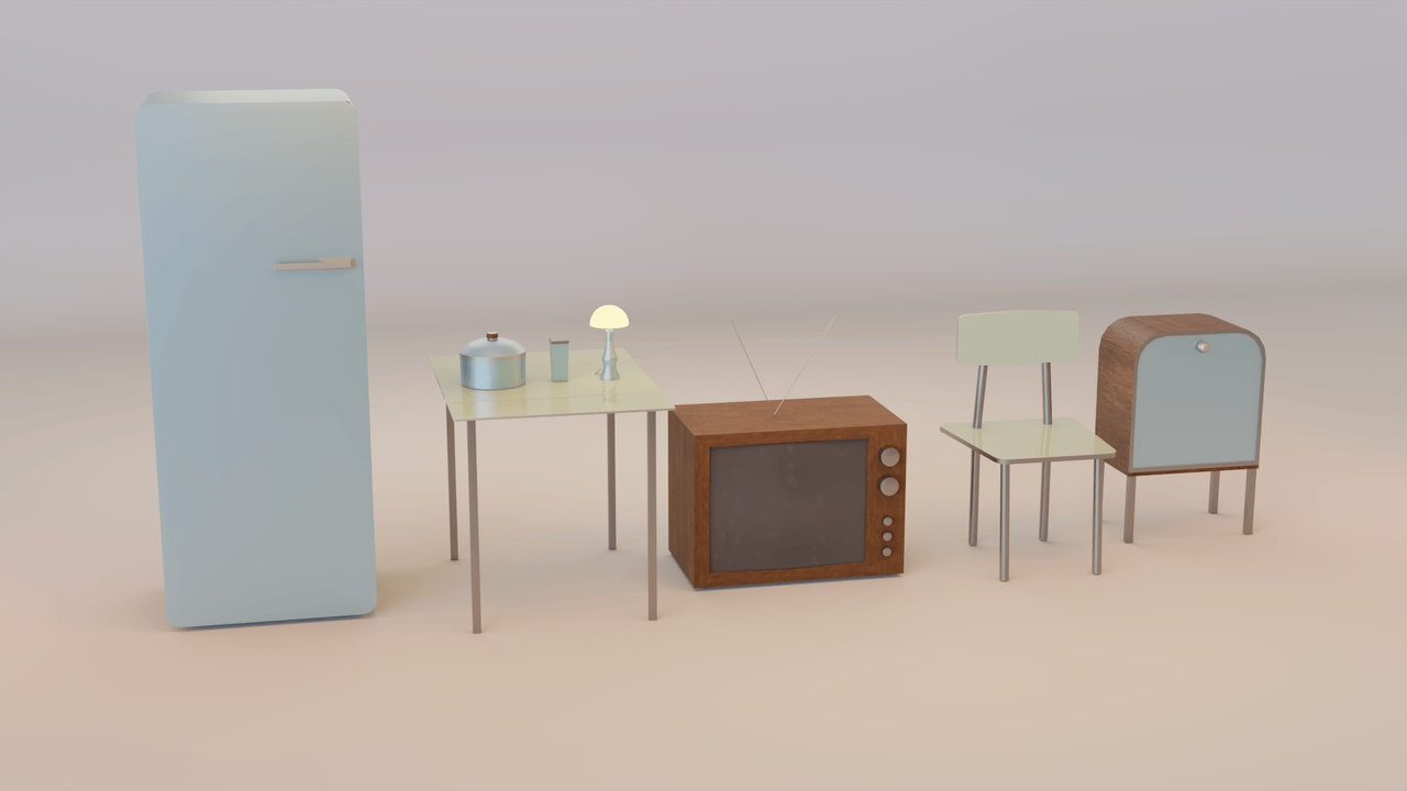 Media 1 for listing Vintage Low-Poly Furniture Kitchen Pack