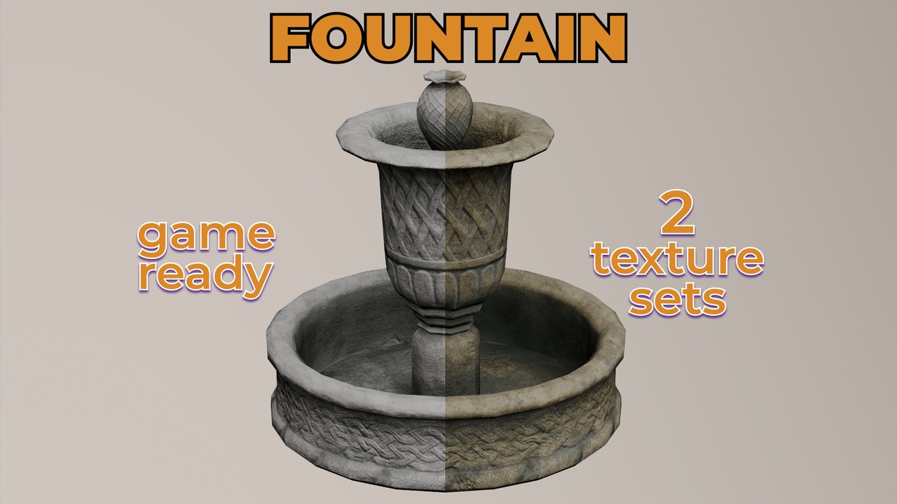 Media 1 for listing Ancient Water Fountain Game Ready old dirty park concrete