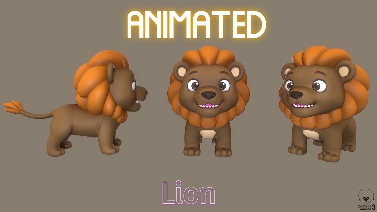Media 1 for listing Animated Cute Playful Dark Brown Lion Low-poly 3D model