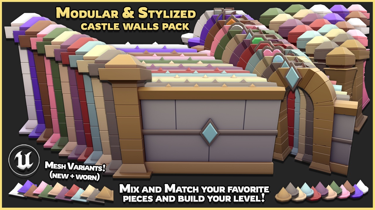 Media 1 for listing Modular Stylized Low Poly Castle Walls Asset Pack