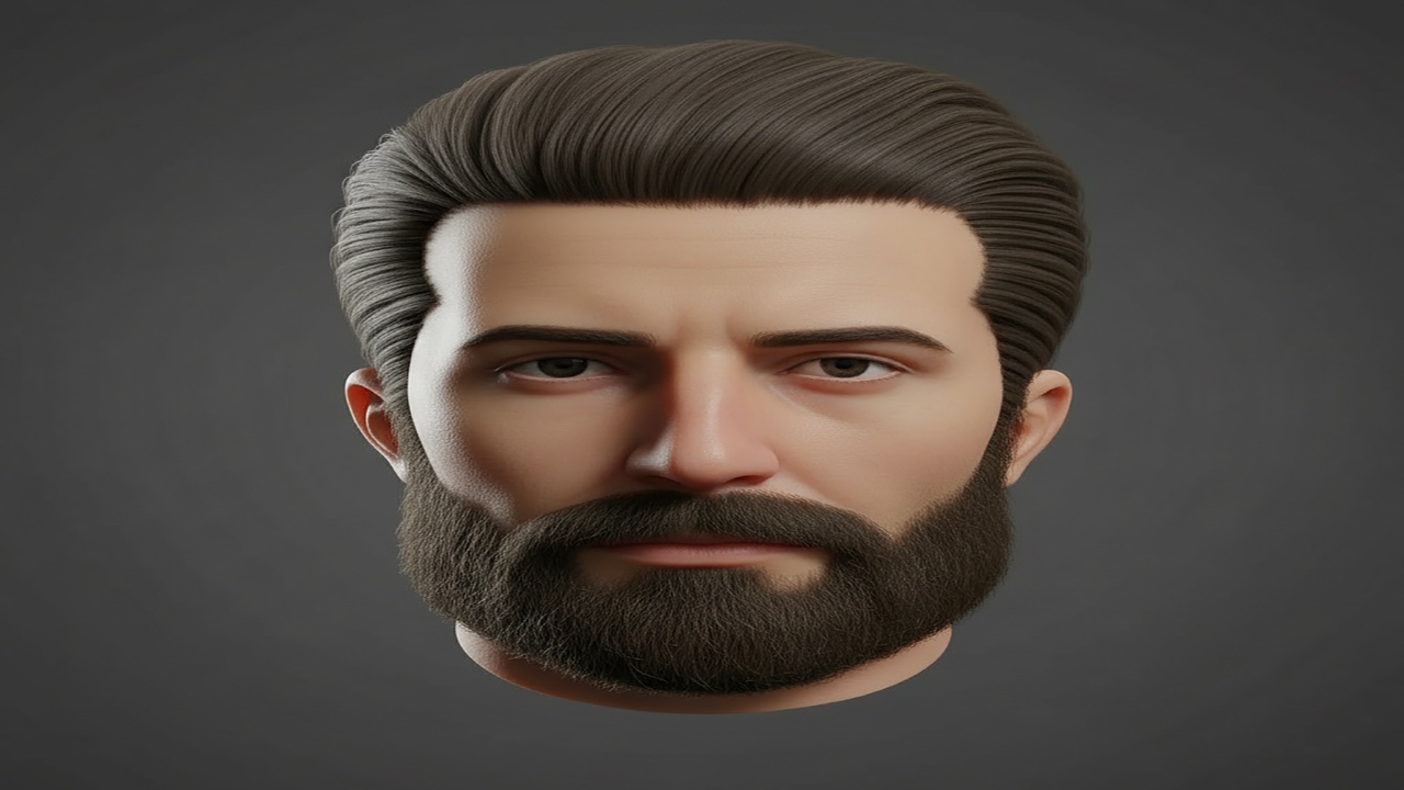 Media 1 for listing Luxury Bearded Male Head Realistic Barber Style 3D Model