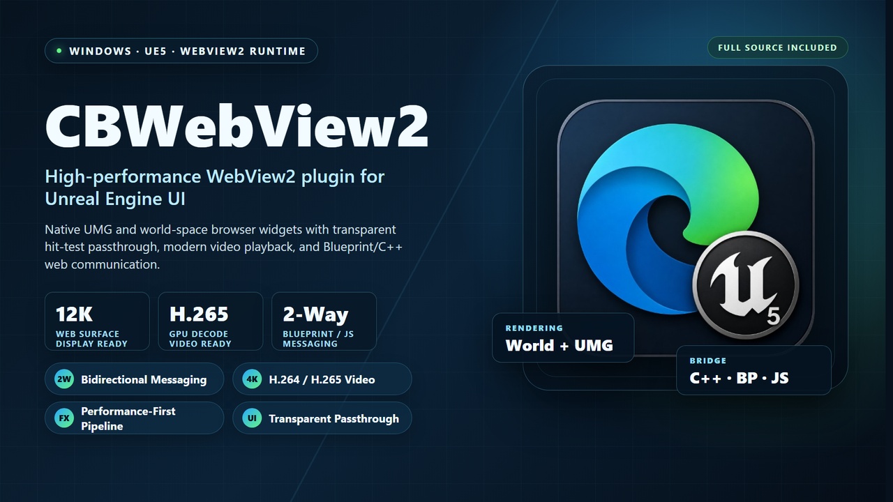 Media 1 for listing CBWebView2 — Native Microsoft Edge WebView2 for Unreal Engine