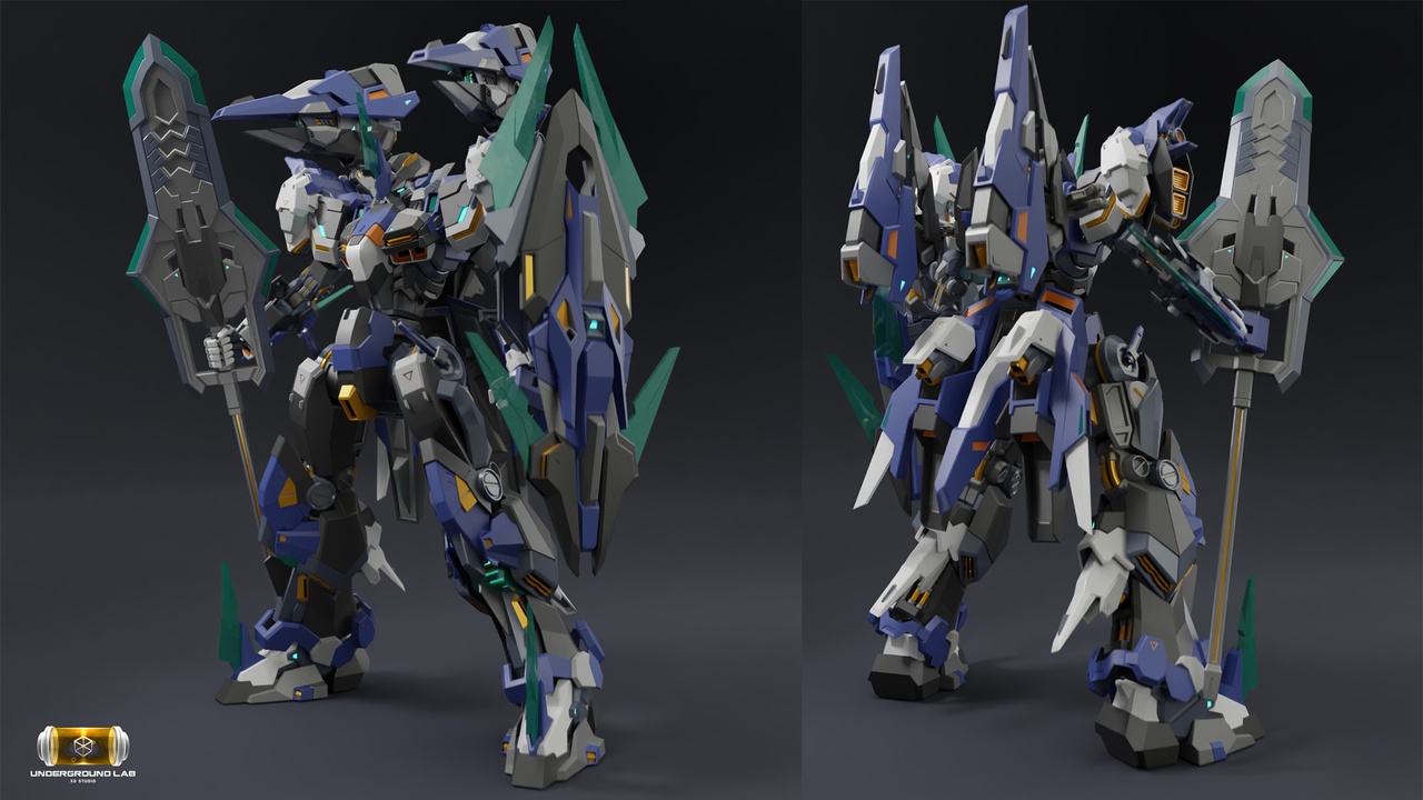 Media 1 for listing XC-02 Trident Original Mecha Design I Game Ready - Lowpoly - IK Rigged