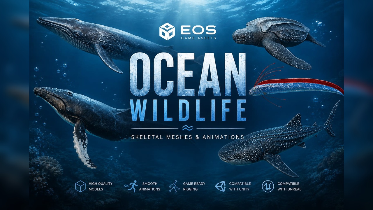 Media 1 for listing Ocean Wildlife – 5 Marine Animals | Skeletal Meshes & Animations