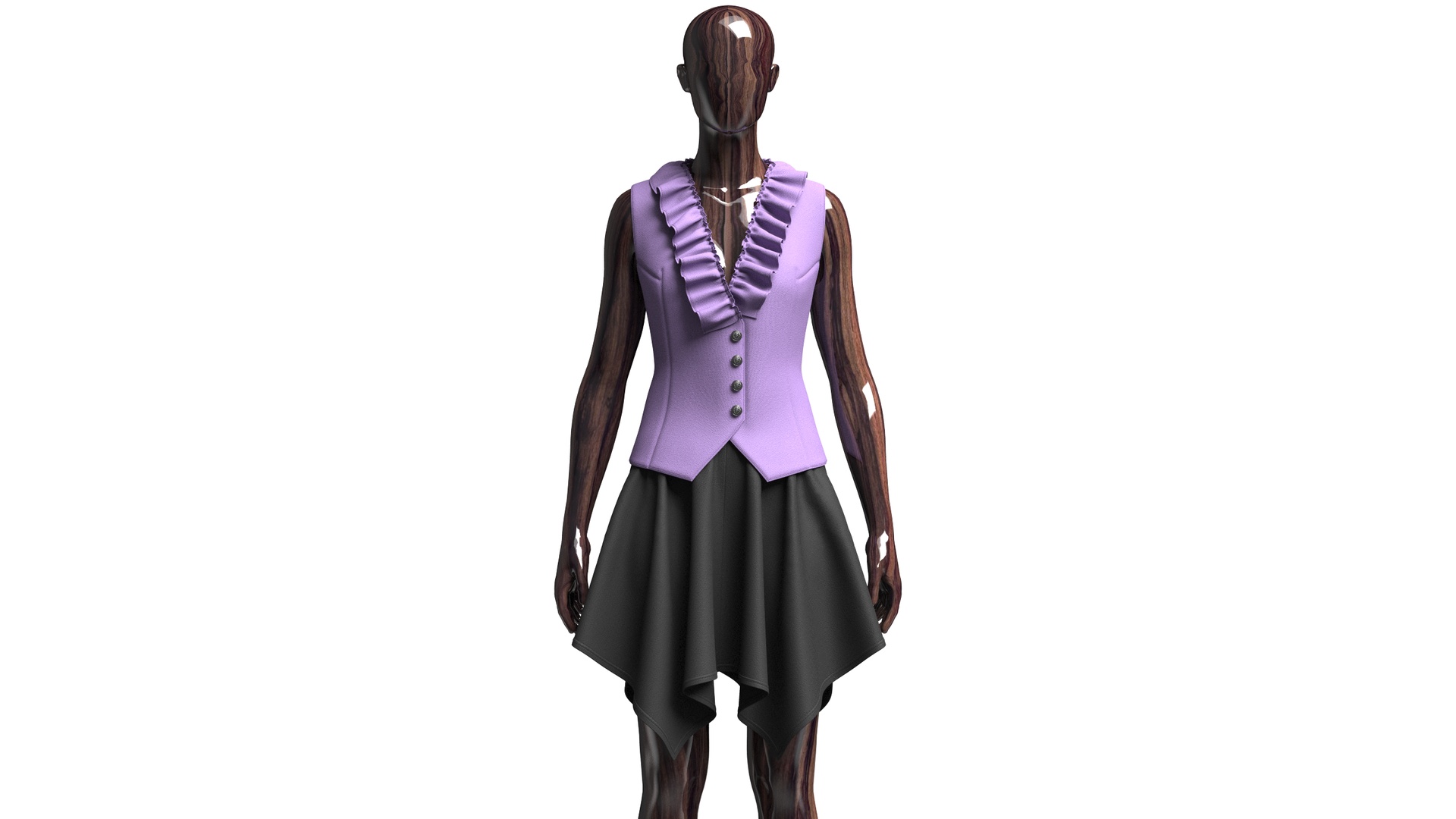 Media 1 for listing Girls Ruffled Buttoned Vest With Skirt - Outfit | High Poly