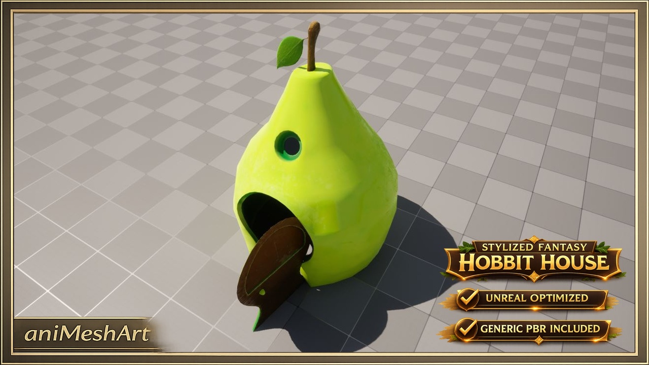 Media 1 for listing Stylized Pear minion house, fantasy hobbit home fruit dwarf building