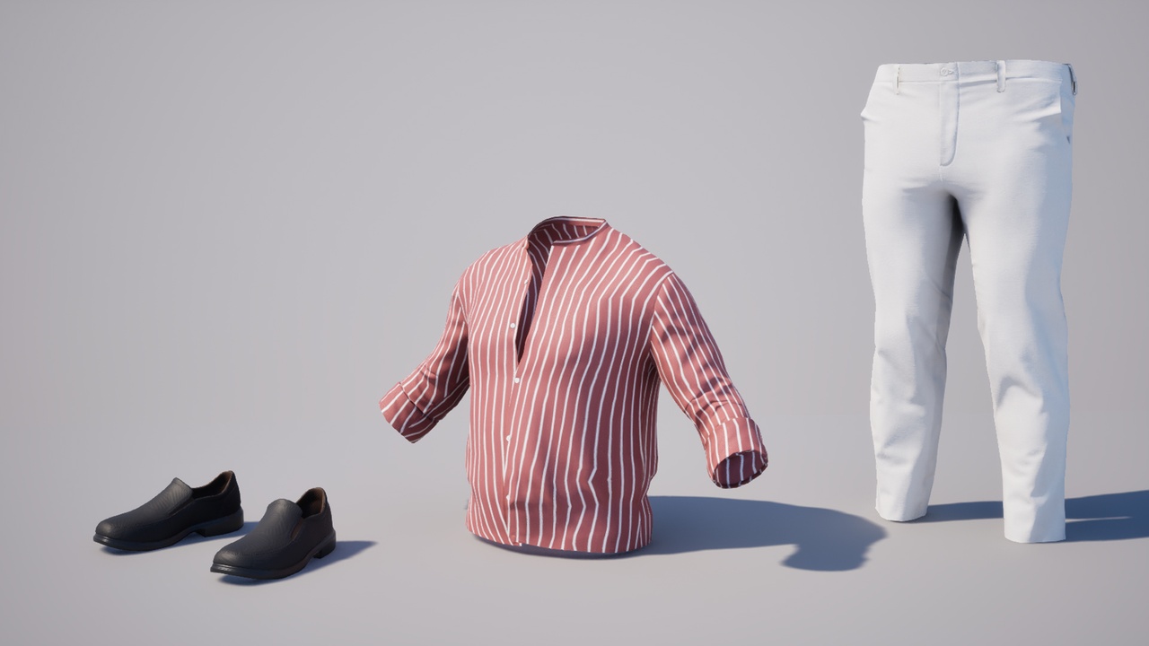 Media 1 for listing Men Grandad Collar Shirt Outfit - Metahuman Casualwear Sets Clothes Parametric