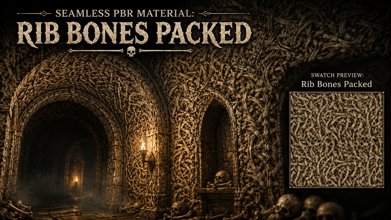 Media 1 for listing Bone & Ossuary Skull Catacomb Crypt Materials - 10 Seamless 4K PBR Textures