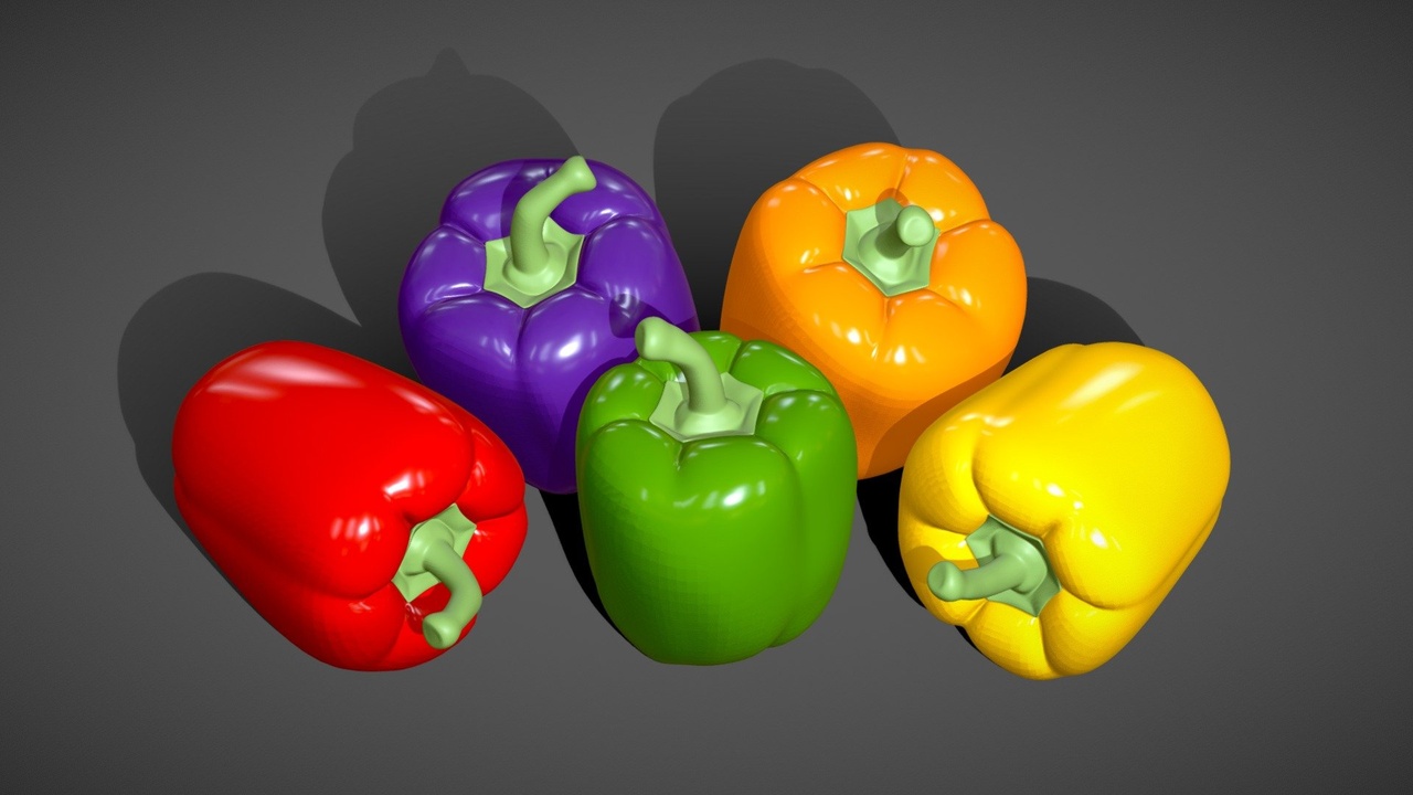Media 1 for listing 5 Bell Peppers - Capsicum - Low Poly Vegetable