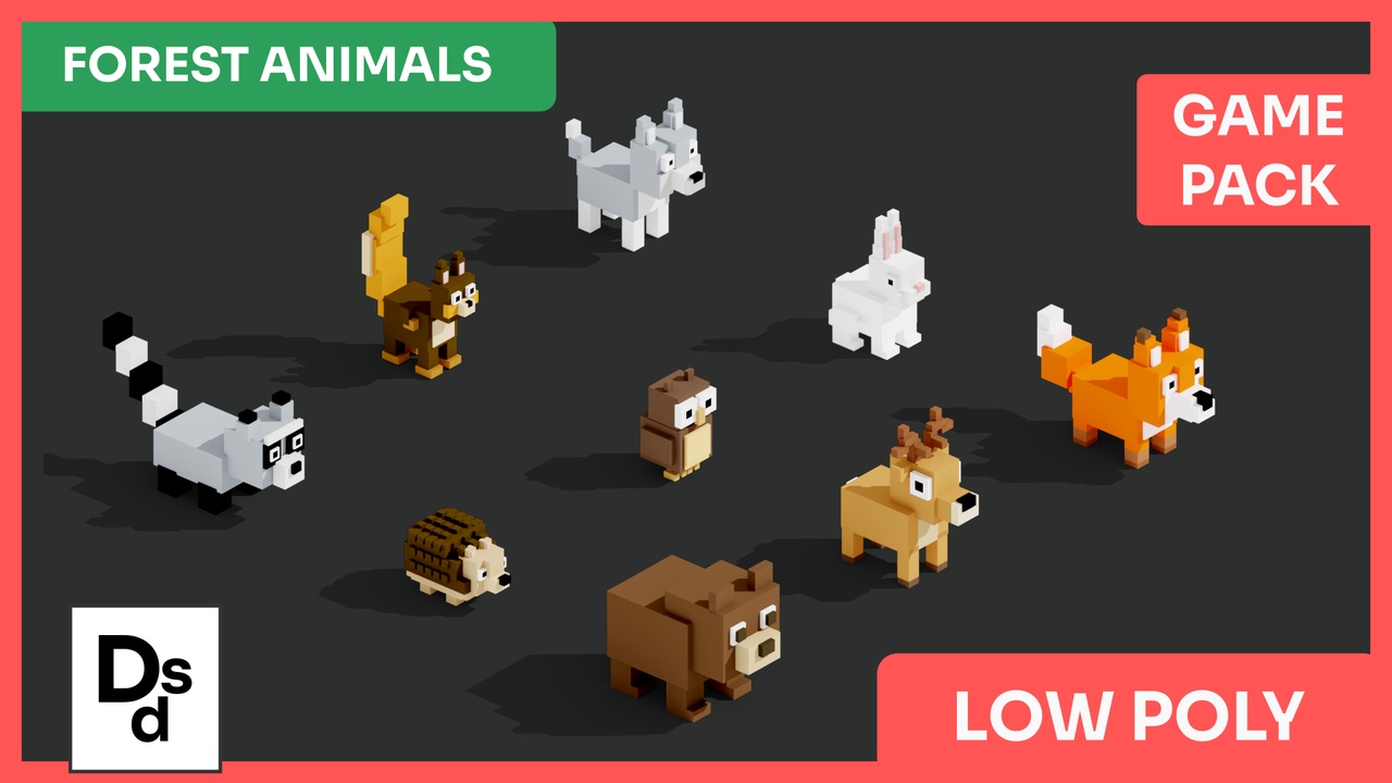 Media 1 for listing Low Poly Blocky Animals — Forest Pack | 9 Characters