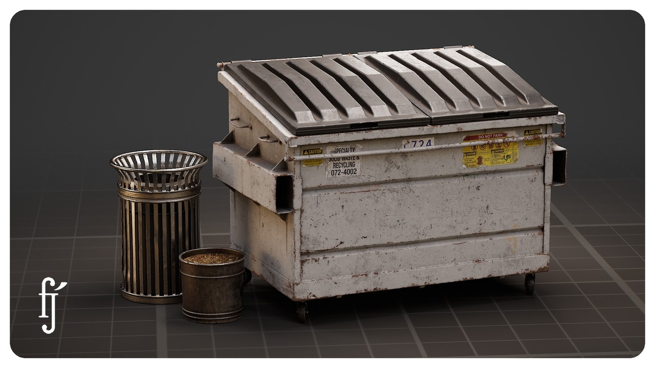 Media 1 for listing Trash Bins - Dumpster Bin - Tintable Dumpster - Red, Green And Blue Litter