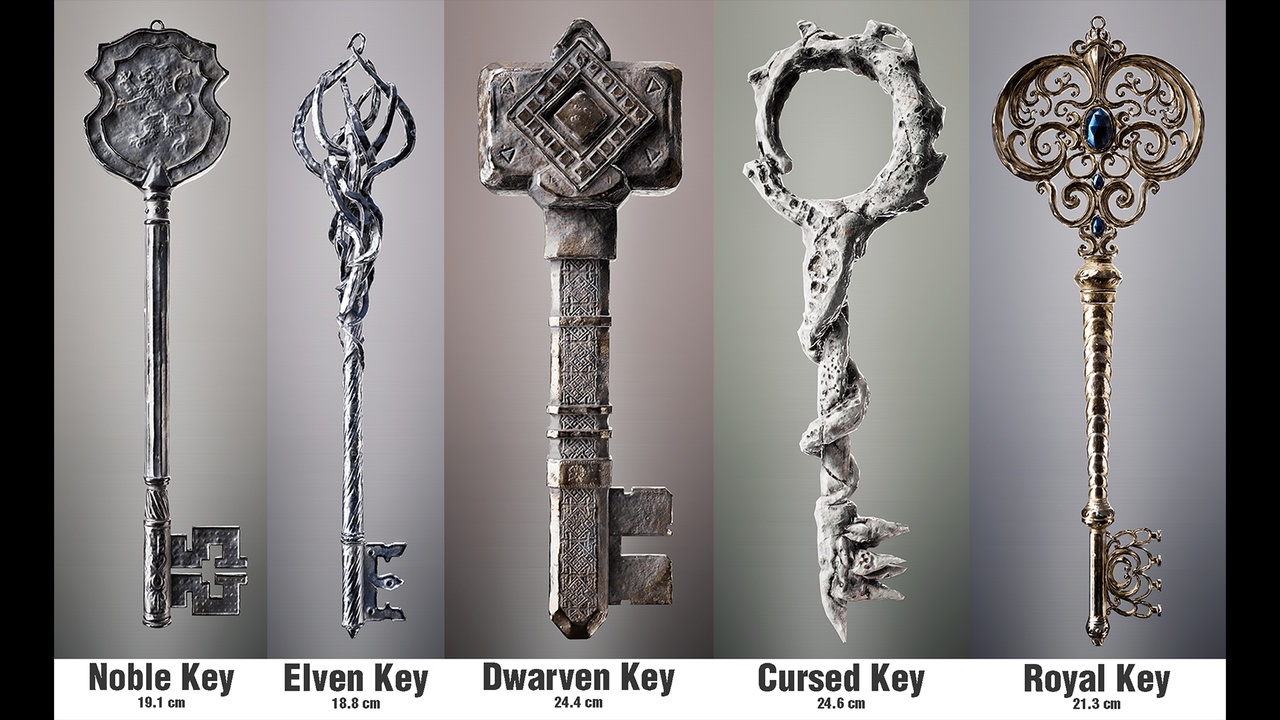 Media 1 for listing Fantasy Keys Pack – Noble, Elven, Dwarven, Cursed & Royal Keys - Game Ready