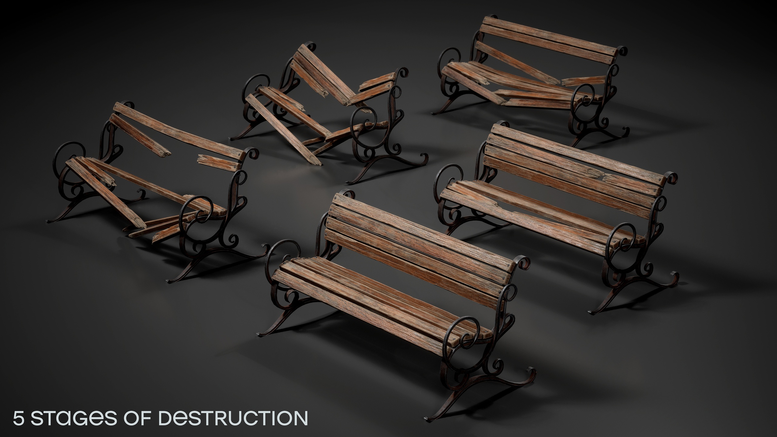 Media 1 for listing Broken Park Bench (With Backrest) - 5 Stages of Decay
