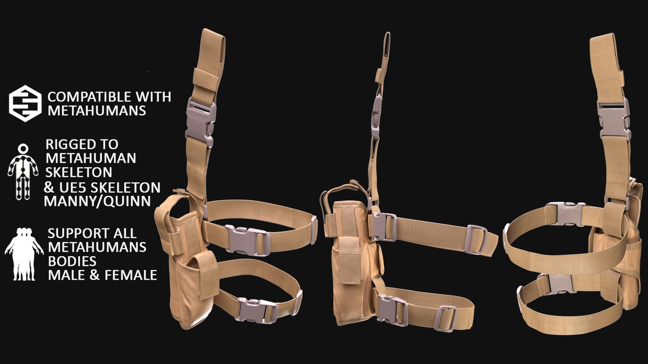 Media 1 for listing Tactical Holster for Metahuman 3D model 18 - MH & UE5 Skeletons - Rigged