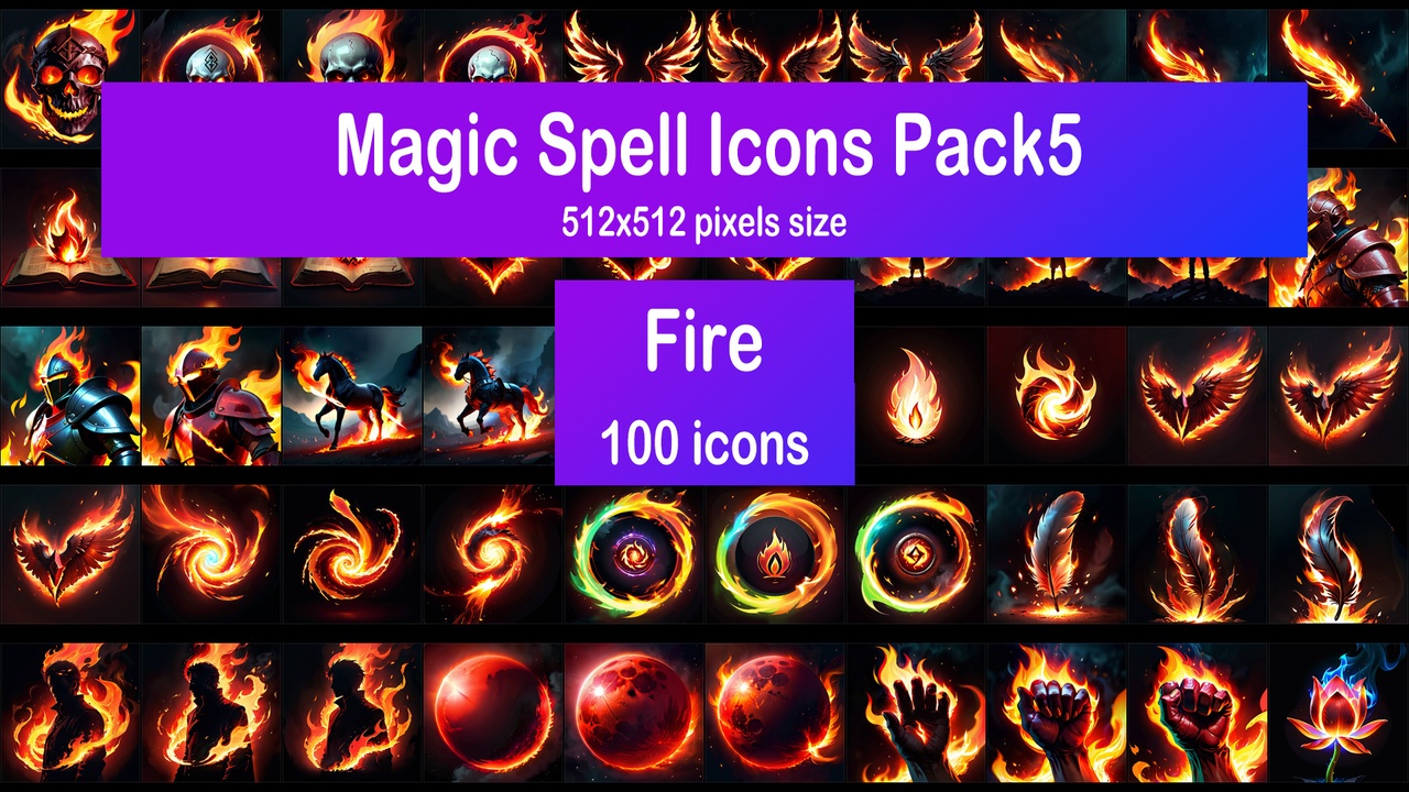 Media 1 for listing Magic Spell Icons Pack5 - Fire