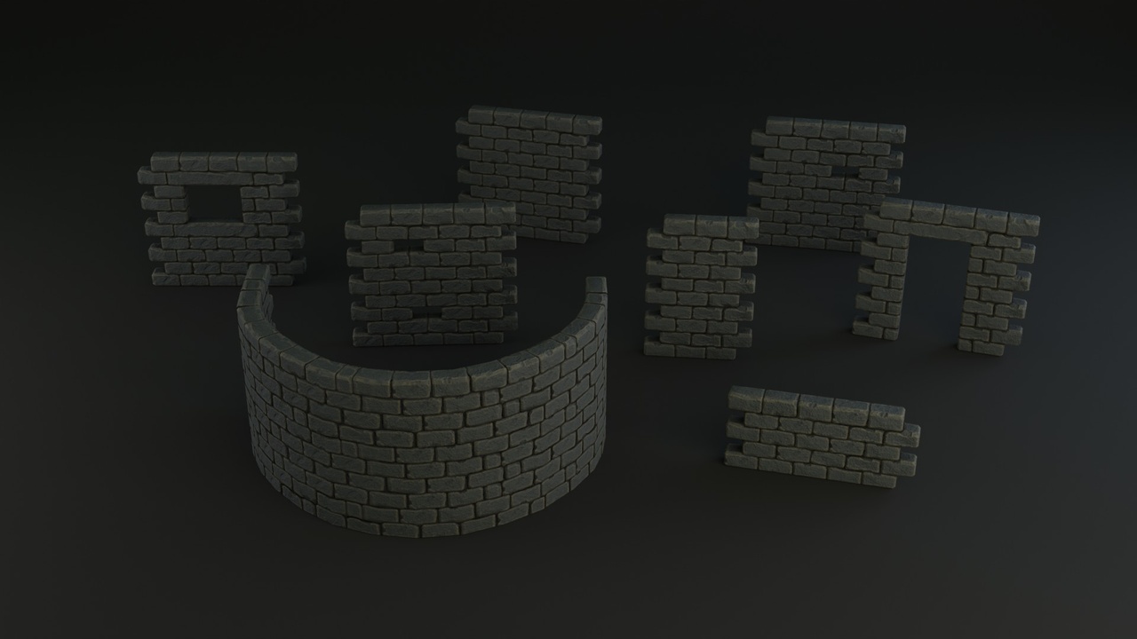 الوسائط 1 للقائمة Set of Stylized Walls for the Dungeon