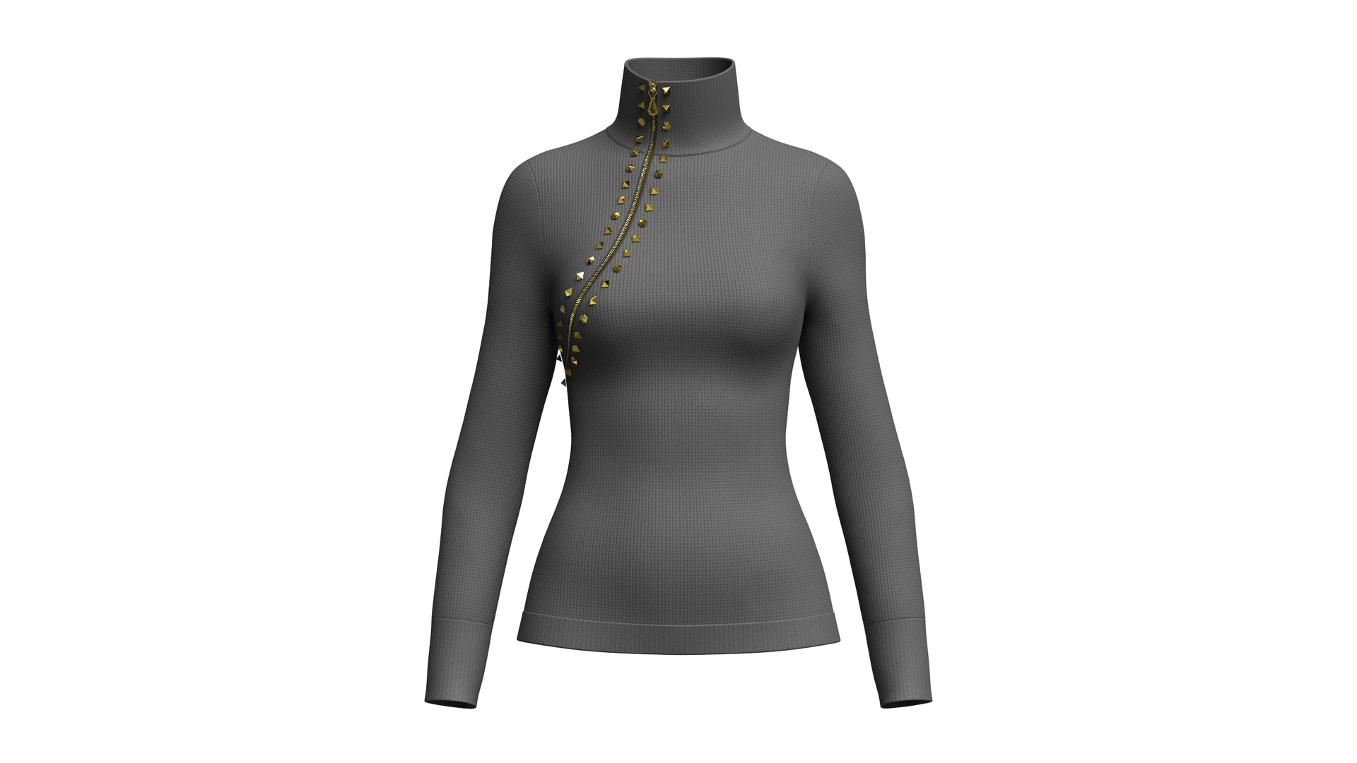 Media 1 for listing Girls Diagonal Zip High - Neck Sweater | High Poly
