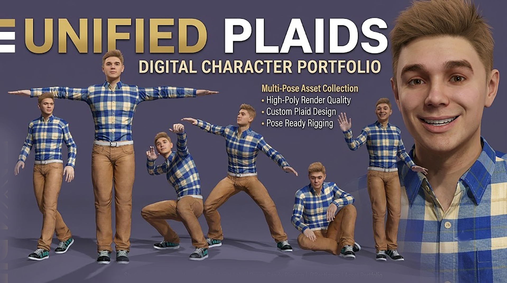 Media 1 for listing Stylized Realistic Male Character Rigged Animated Human with Facial Expressions