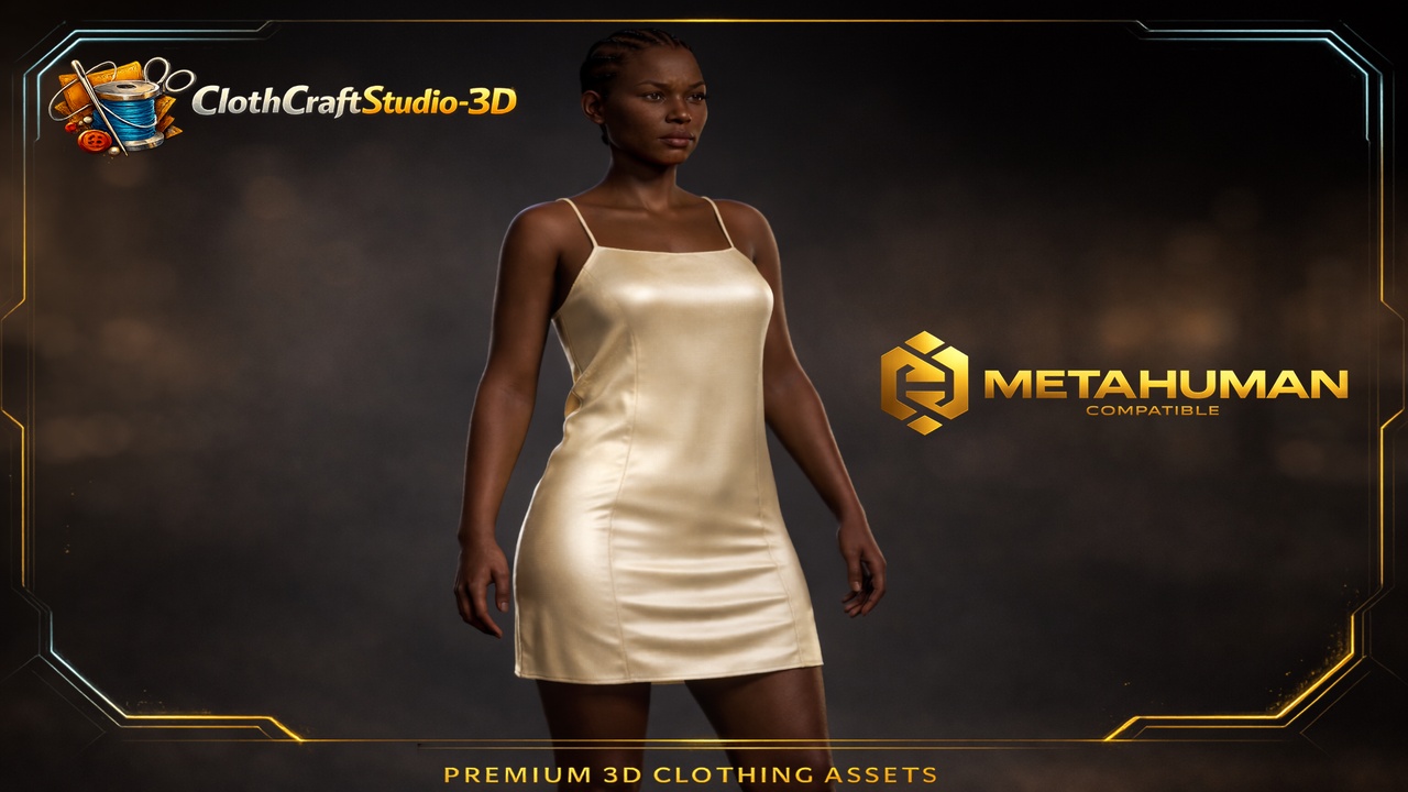 Media 1 for listing Silk Satin Mini Dress High Quality Metahuman Ready 3D Clothing Asset