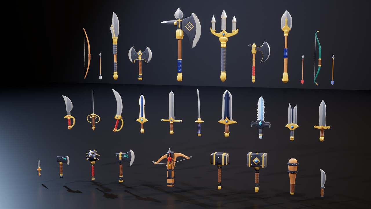 Media 1 for listing Stylized Melee Weapons - 27 Game-Ready Weapons + Rigged Bows
