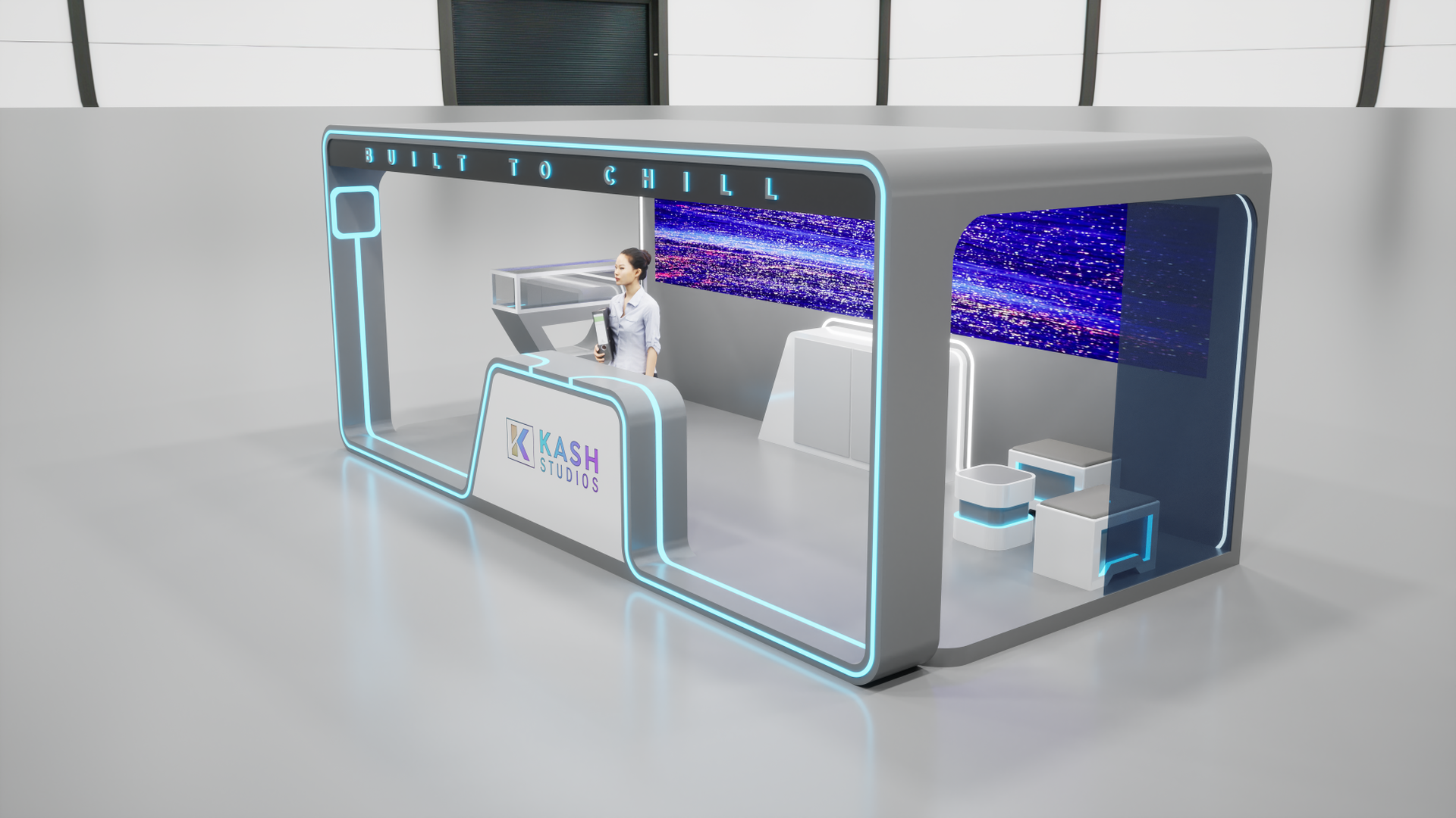 Compact Futuristic Exhibition Booth 6×3m – Open Display Stand option2 | Fab
