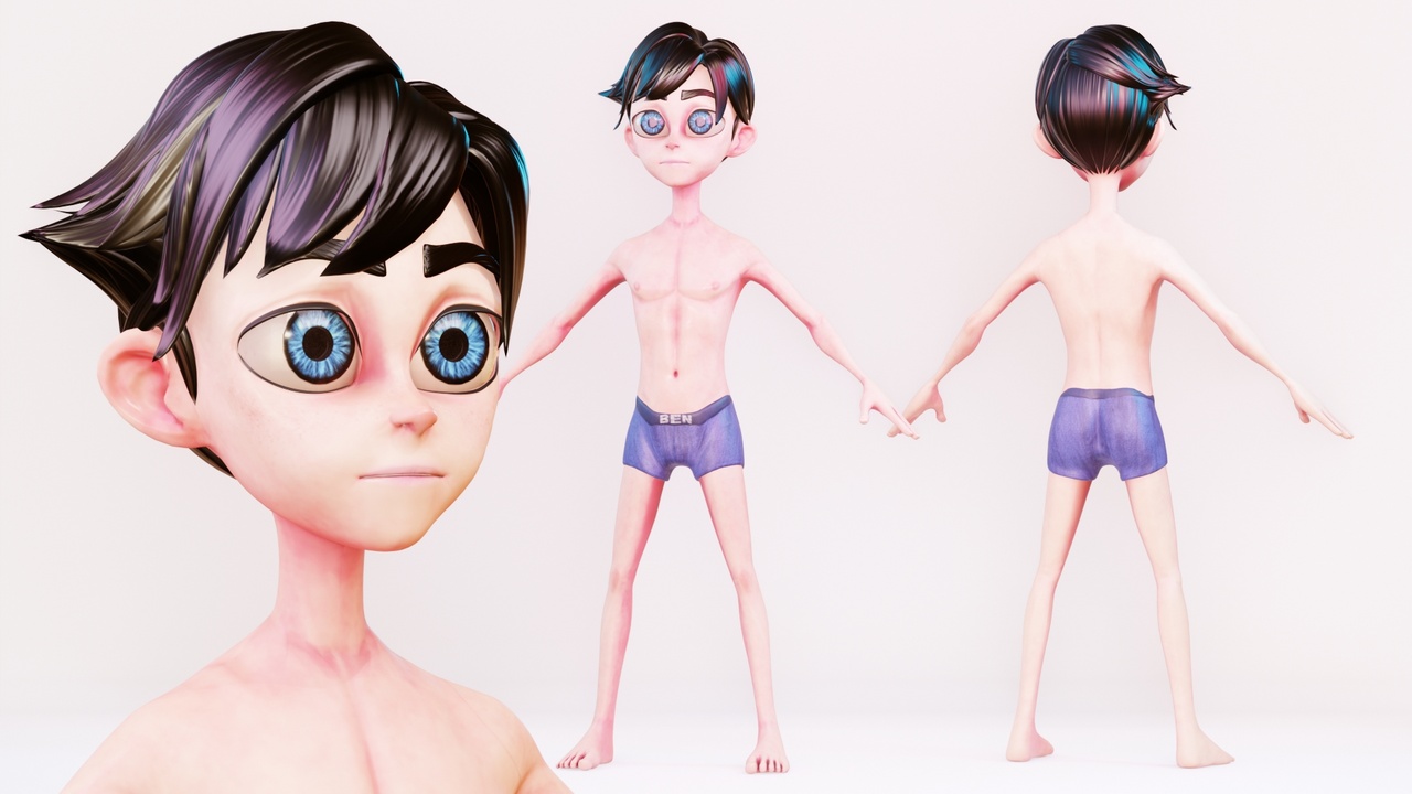 Media 1 for listing Stylized Cartoon Teenage Boy Rigged Base Mesh 3D Character