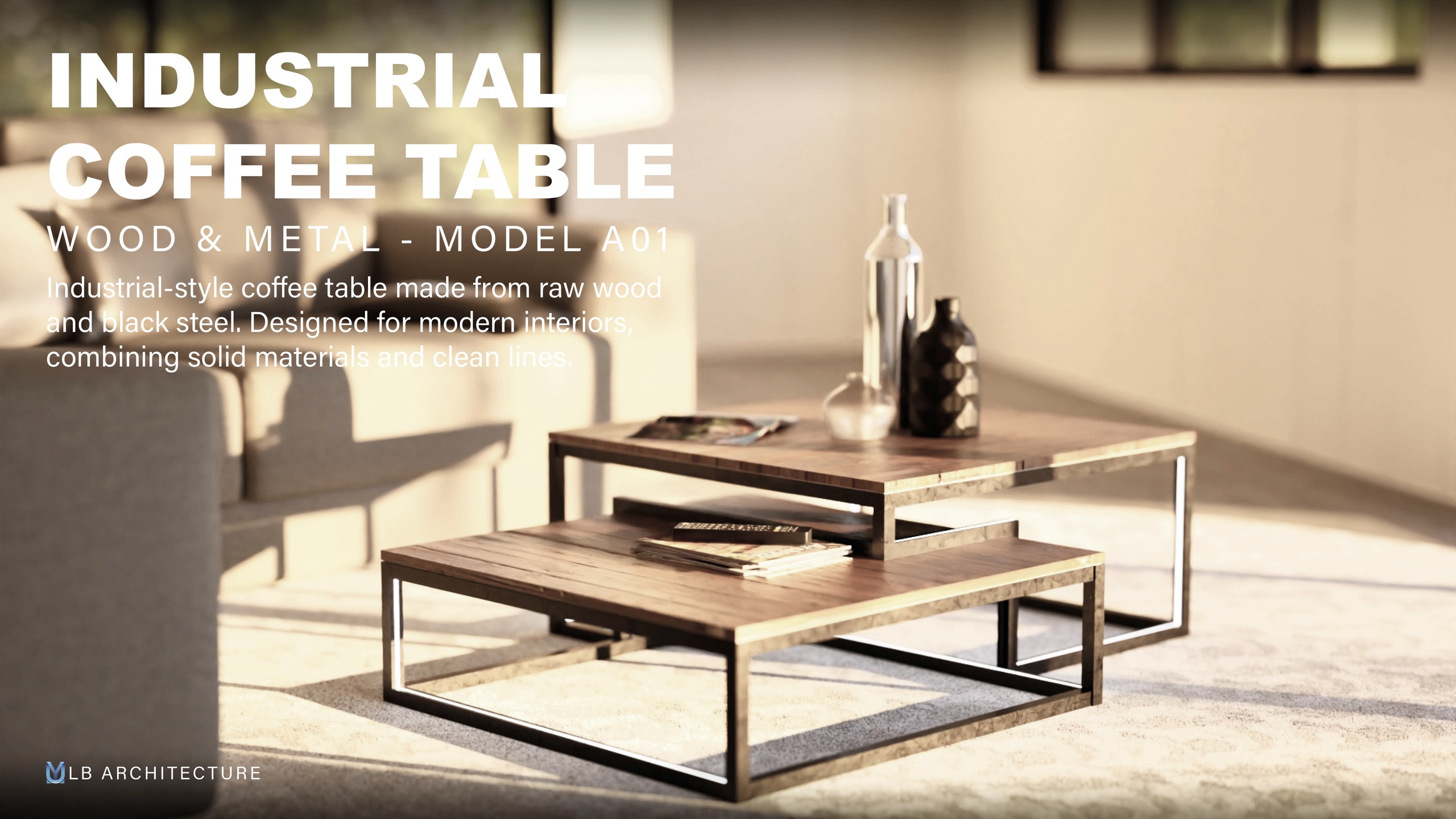 Media 1 for listing PACK OF 6 Industrial Coffee Table – Wood & Metal – Model A01