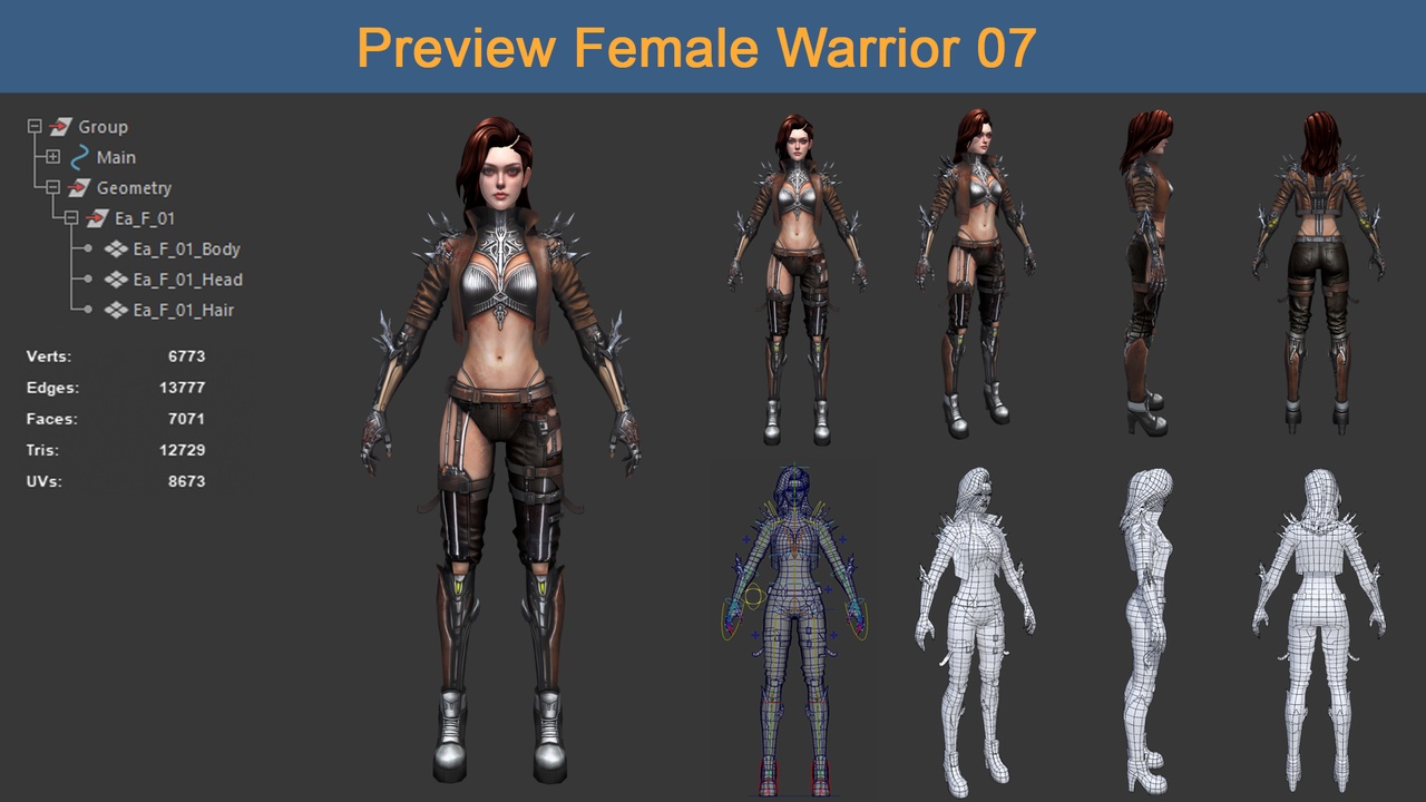 Media 1 for listing Character Female Warriors 07 - Ready for game Low-poly 3D model