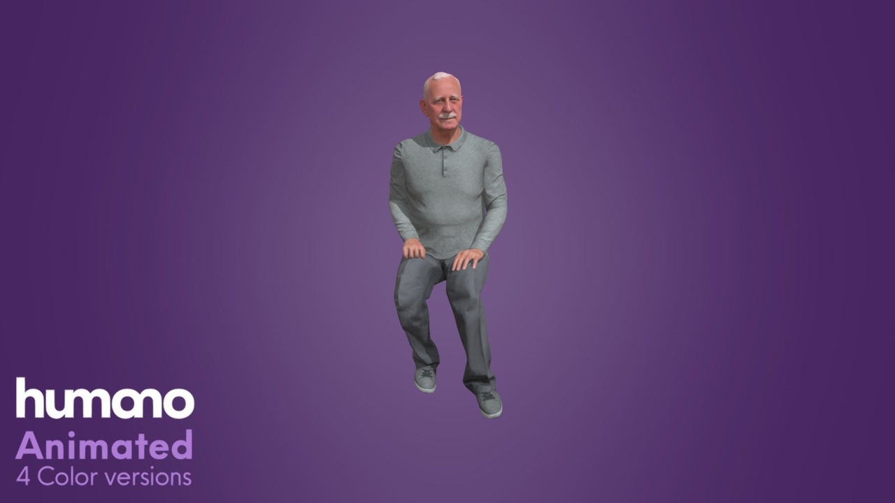 Media 1 for listing Animated Senior Man Sitting 0199-S2