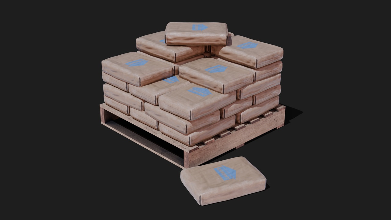 Media 1 for listing Cement Bag bulk stack for construction on pallets Low-poly 3D model