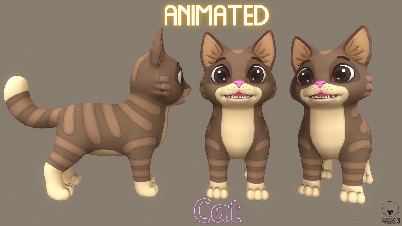 Media 1 for listing Animated Light Brown Striped Cat Cartoon Game Ready Low-poly 3D model