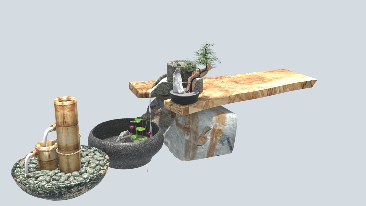 Media 1 for listing New Chinese Style Bamboo Stone Water Feature Set 3D Model
