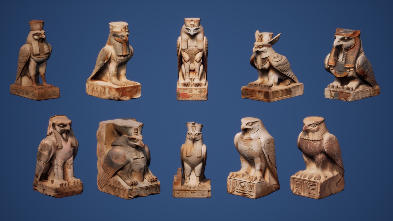 Media 1 for listing 🧿 Pack 2: Horus Falcon Statues – Ceremonial & Turquoise Collection (10 Assets)