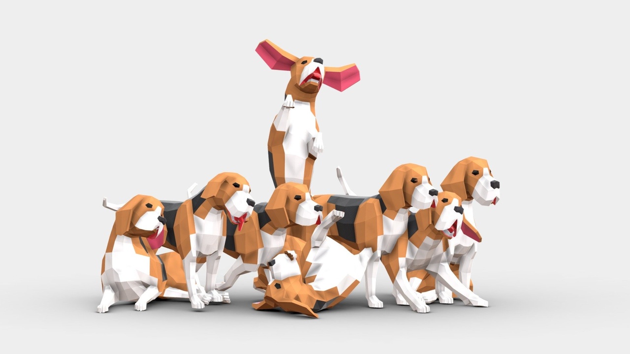 Media 1 for listing Low Poly Beagle Dogs Pack