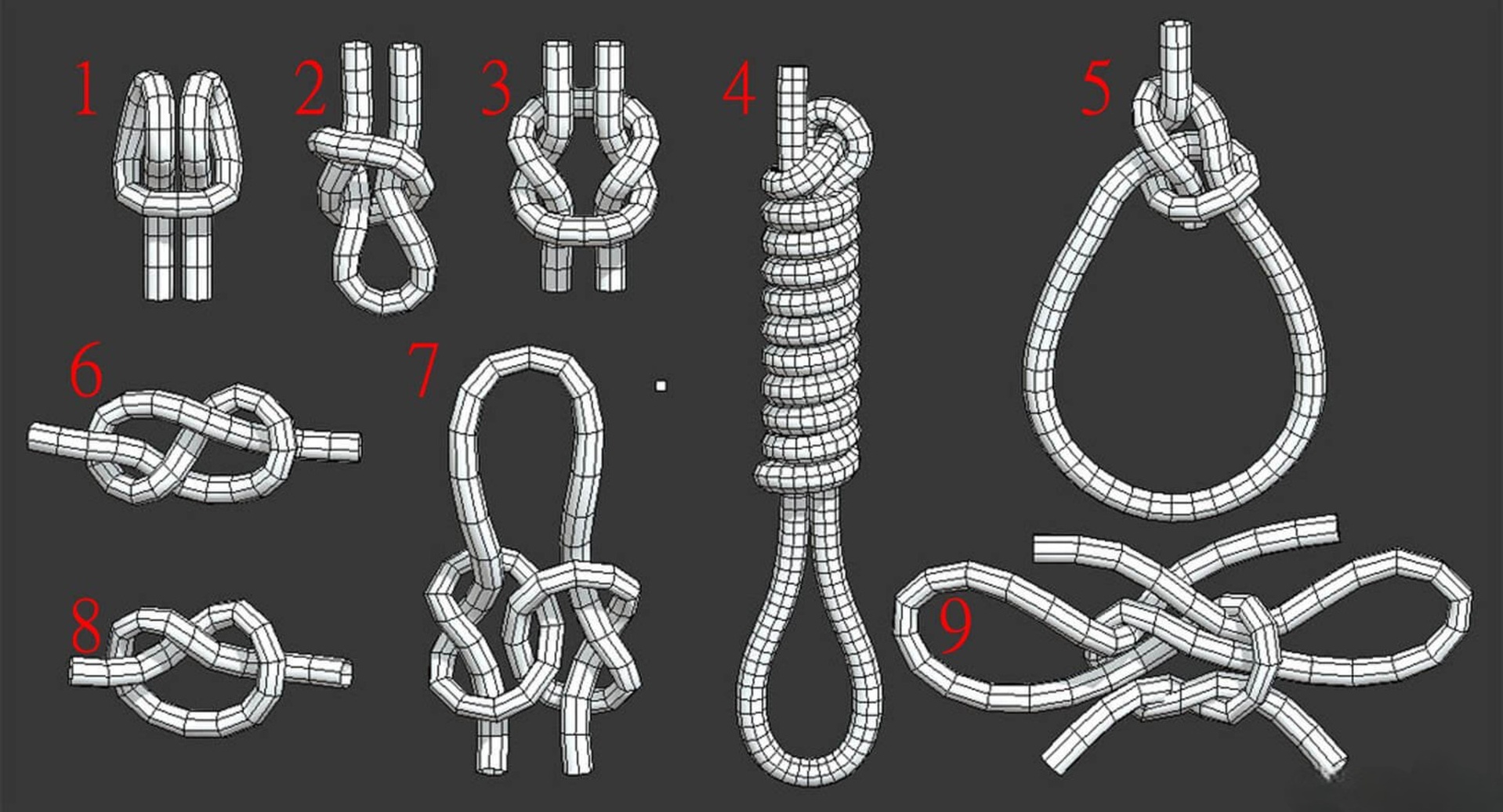 Media 1 for listing 9 Rope Knots Pack 3D Model (ABOK Standard Collection)