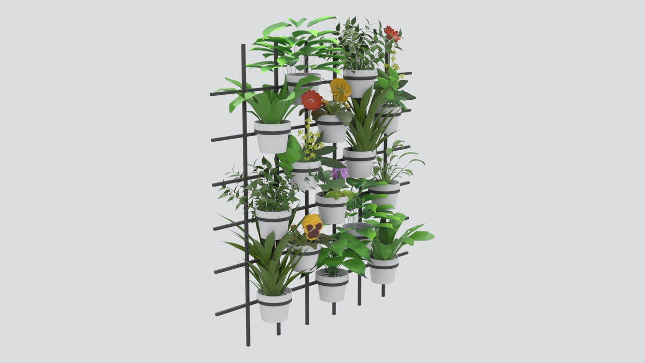 Media 1 for listing Black Metal Grid Trellis with Hanging Planters Panel 3D Model