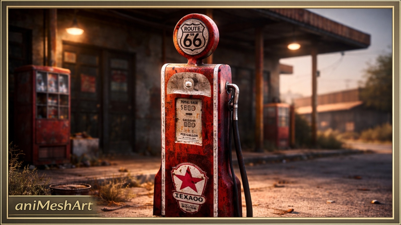 Media 1 for listing Premium retro style vintage gas pump, abondaned 3d rusty oil pump aniMeshArt