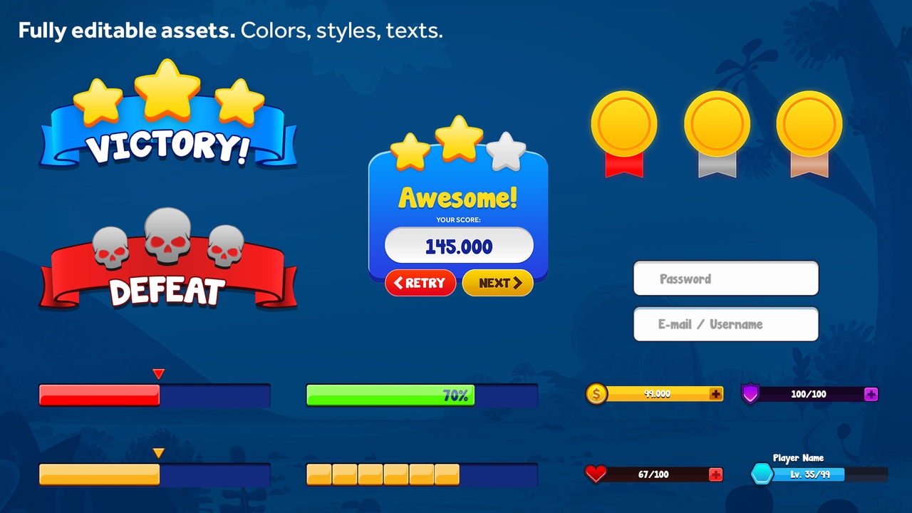Media 1 for listing (PSD) Mobile Game UI Vector Elements Premium