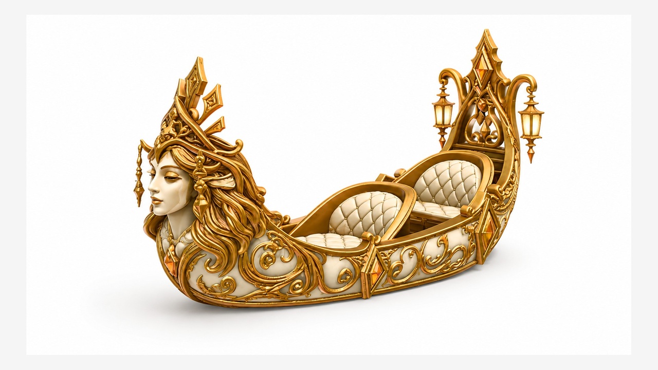 Media 1 for listing Stylized Golden Queen Boat