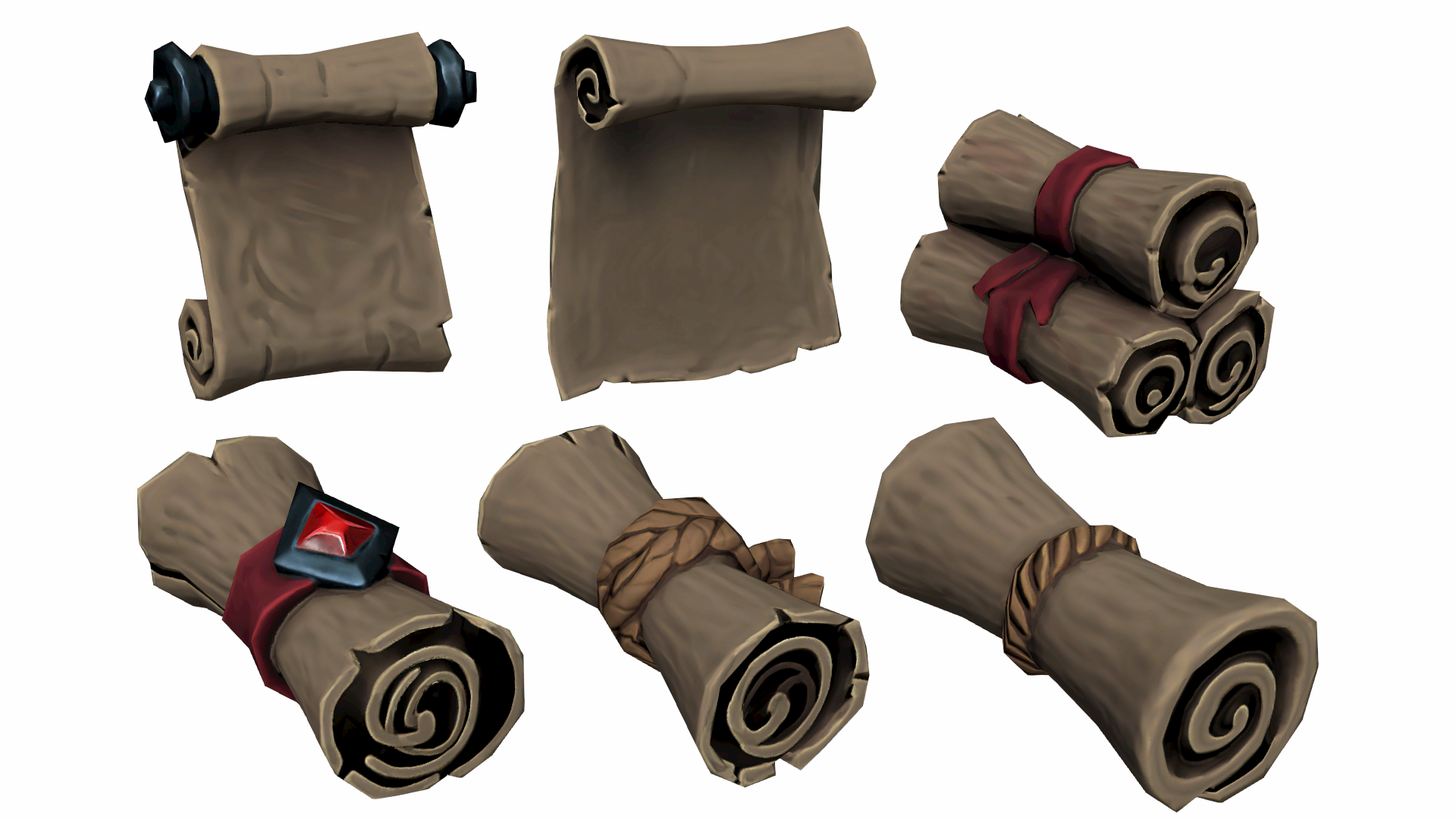 Stylized Fantasy RPG Scrolls Parchment Paper Papyrus Magic Rolls | Fab