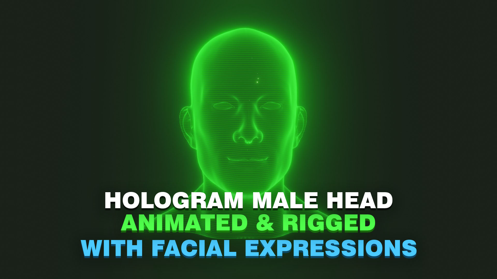 Sci-Fi Green Hologram Male Head 3D Model - Rigged, Animated, Blend