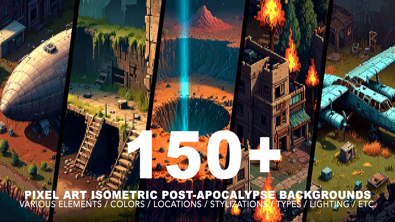 Media 1 for listing 150+ POST-APOCALYPSE ISOMETRIC BACKGROUNDS