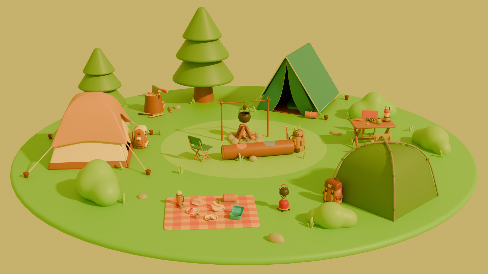 Low Poly Stylized Cartoon Camping Pack | Fab