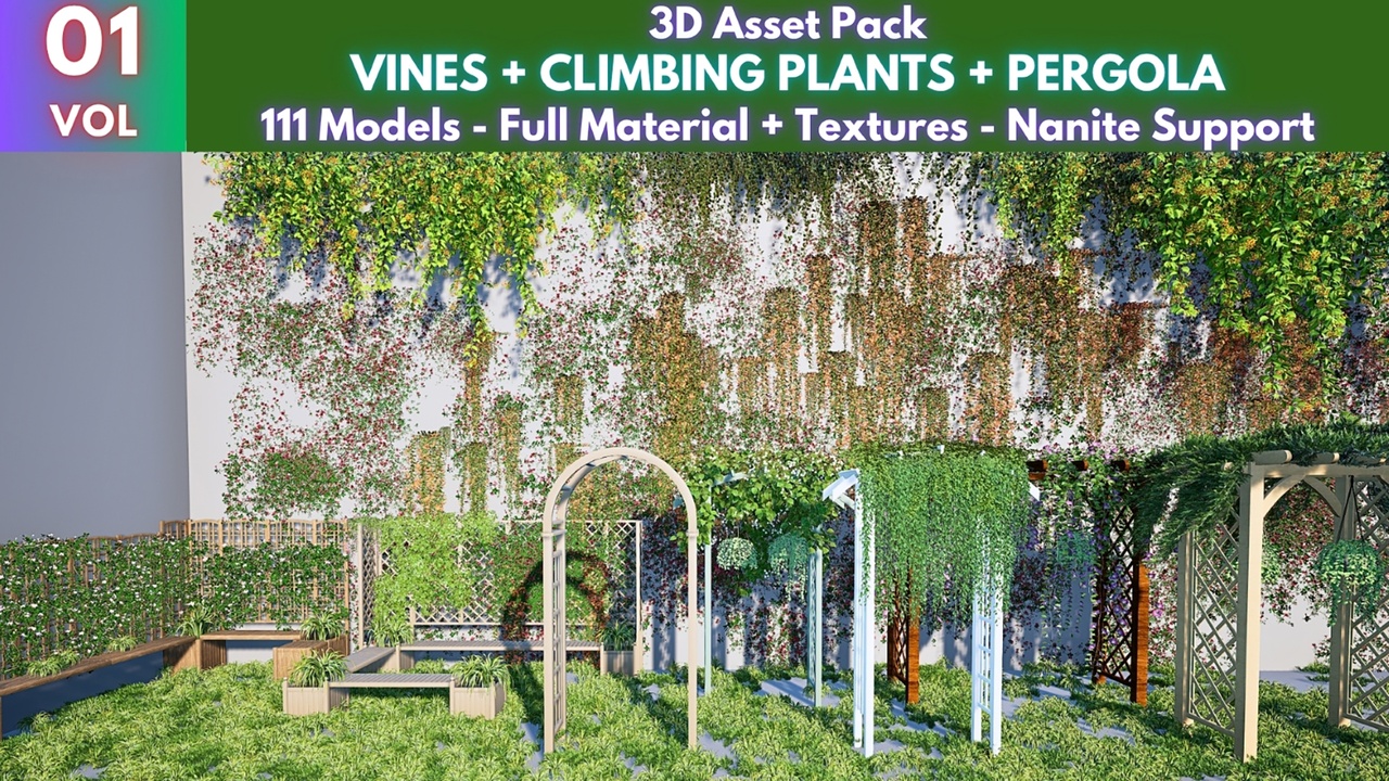 Media 1 for listing Ivy, Vines & Climbing Plants Mega Pack (111 Models + Pergolas)
