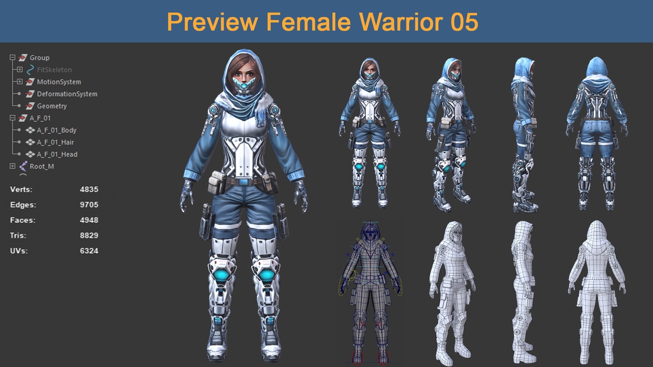 Media 1 for listing Character Female Warriors 05 - Ready for game Low-poly 3D model