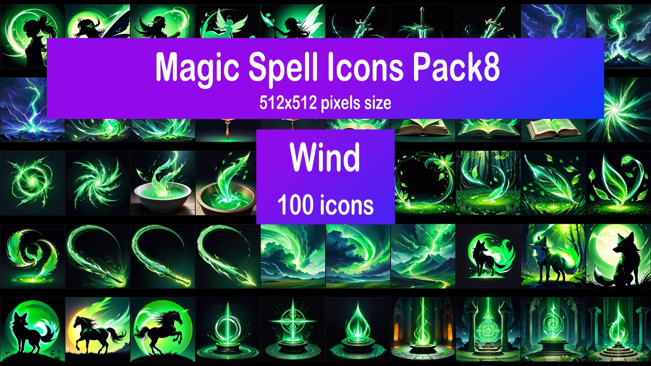 Media 1 for listing Magic Spell Icons Pack8 - Wind