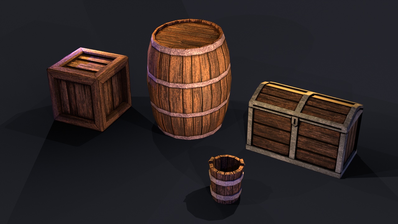 Media 1 for listing Pixel-Style Medieval Containers – Barrel, Crate & Chest Prop Set